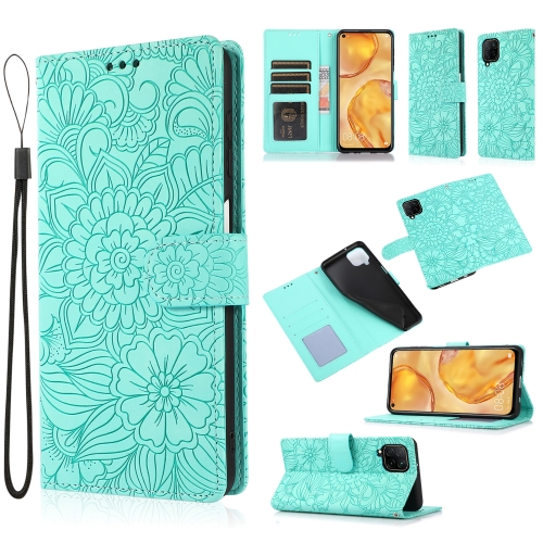 

For Huawei P40 lite Skin Feel Embossed Sunflower Horizontal Flip Leather Case with Holder & Card Slots & Wallet & Lanyard(Green)