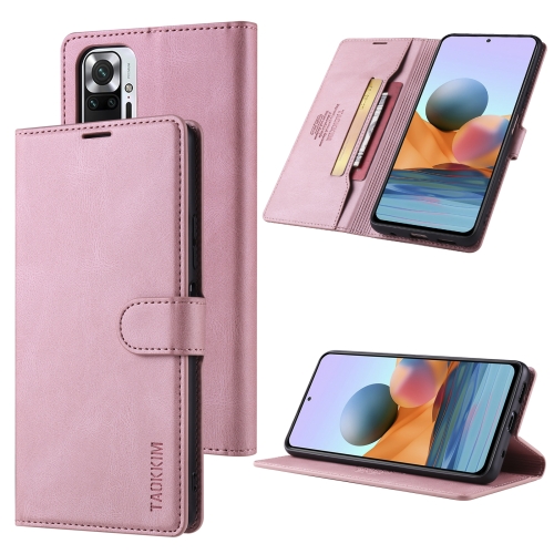 

For Xiaomi Redmi Note 10 4G / Note 10S TAOKKIM Skin Feel Calf Texture Horizontal Flip PU Leather Case with Holder & Card Slots & Photo Frame & Wallet(Pink)