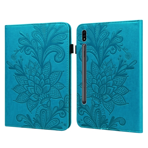 

For Samsung Galaxy Tab S7 SM-T870/SM-T875/SM-T876B Lace Flower Embossing Pattern Horizontal Flip Leather Case with Holder & Card Slots & Wallet & Photo Frame(Blue)