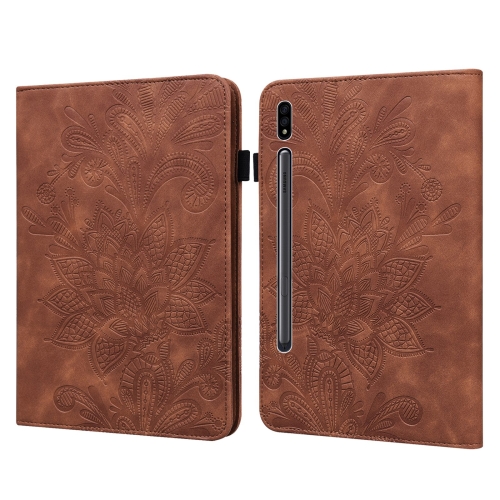 

For Samsung Galaxy Tab S7 SM-T870/SM-T875/SM-T876B Lace Flower Embossing Pattern Horizontal Flip Leather Case with Holder & Card Slots & Wallet & Photo Frame(Brown)