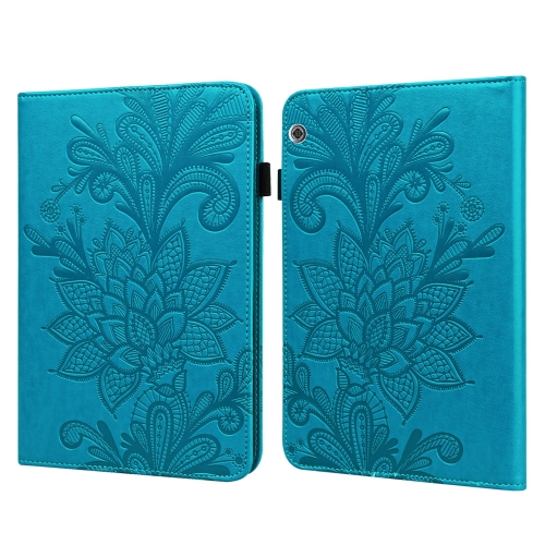 

For Huawei MediaPad T5 Lace Flower Embossing Pattern Horizontal Flip Leather Case with Holder & Card Slots & Wallet & Photo Frame(Blue)