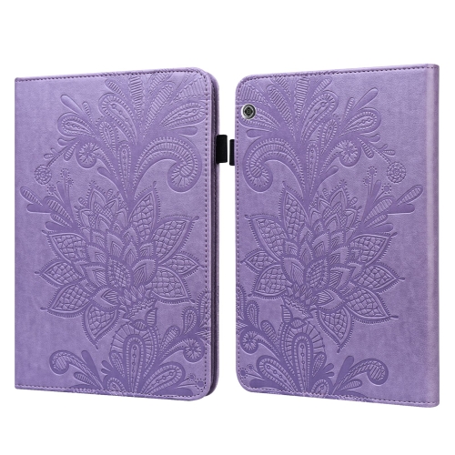 

For Huawei MediaPad T5 Lace Flower Embossing Pattern Horizontal Flip Leather Case with Holder & Card Slots & Wallet & Photo Frame(Purple)