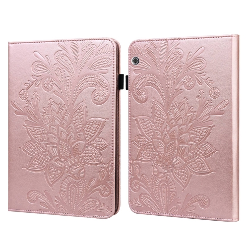 

For Huawei MediaPad T5 Lace Flower Embossing Pattern Horizontal Flip Leather Case with Holder & Card Slots & Wallet & Photo Frame(Rose Gold)