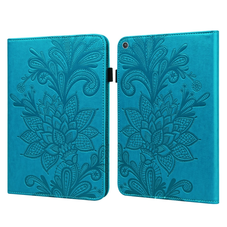 

For Amazon Kindle Fire HD 8 2019/2018/2017/2016 Lace Flower Embossing Pattern Horizontal Flip Leather Case with Holder & Card Slots & Wallet & Photo Frame(Blue)