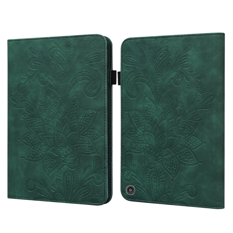 

For Amazon Kindle Fire HD 10 2021 / HD 10 Plus 2021 Lace Flower Embossing Pattern Horizontal Flip Leather Case with Holder & Card Slots & Wallet & Photo Frame(Green)