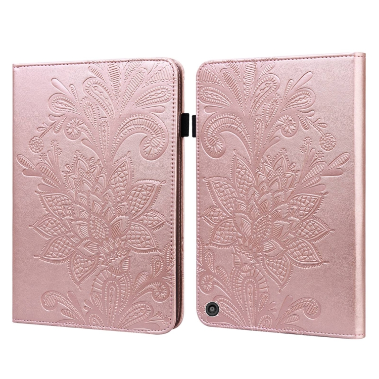 

For Amazon Kindle Fire HD 10 2021 / HD 10 Plus 2021 Lace Flower Embossing Pattern Horizontal Flip Leather Case with Holder & Card Slots & Wallet & Photo Frame(Rose Gold)