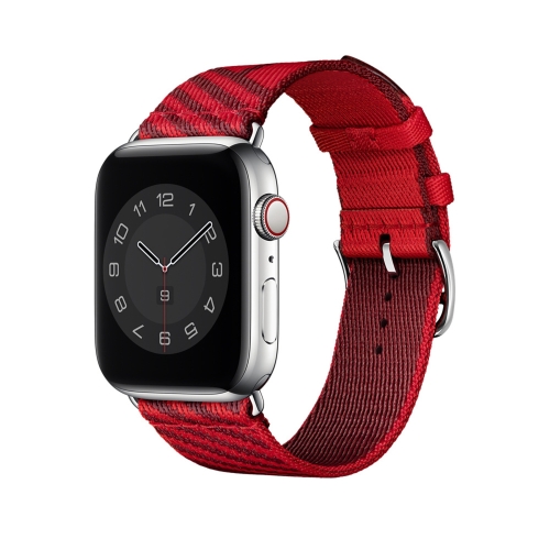 

Two-color Nylon Braid Replacement Wrist Strap Watchband For Apple Watch Series 7 41mm / 6 & SE & 5 & 4 40mm / 3 & 2 & 1 38mm(Dark Red+Red)