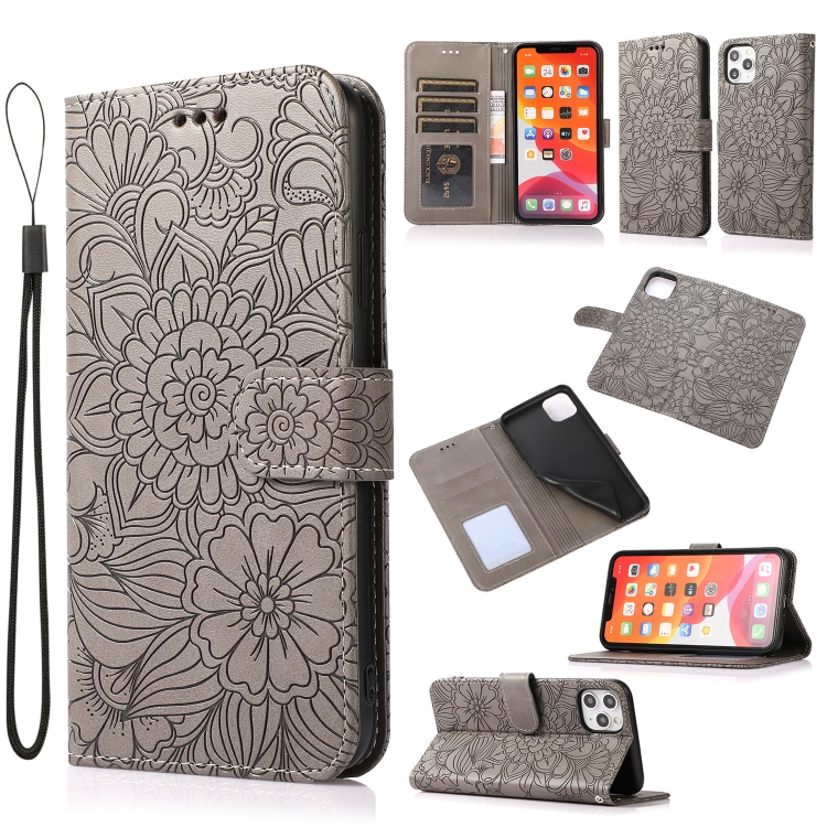 

Skin Feel Embossed Sunflower Horizontal Flip Leather Case with Holder & Card Slots & Wallet & Lanyard For iPhone 11 Pro(Gray)