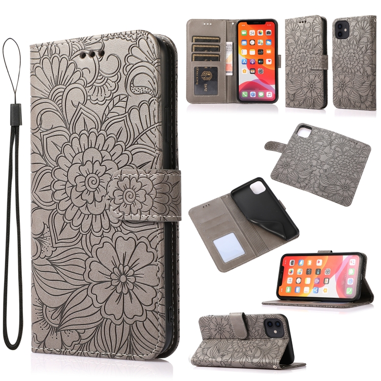 

Skin Feel Embossed Sunflower Horizontal Flip Leather Case with Holder & Card Slots & Wallet & Lanyard For iPhone 11(Gray)