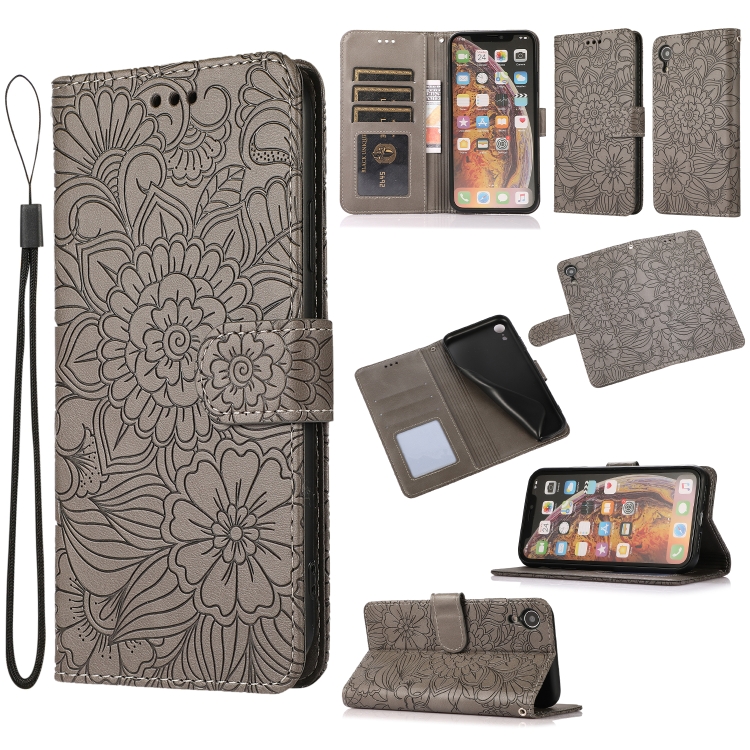 

Skin Feel Embossed Sunflower Horizontal Flip Leather Case with Holder & Card Slots & Wallet & Lanyard For iPhone XR(Gray)