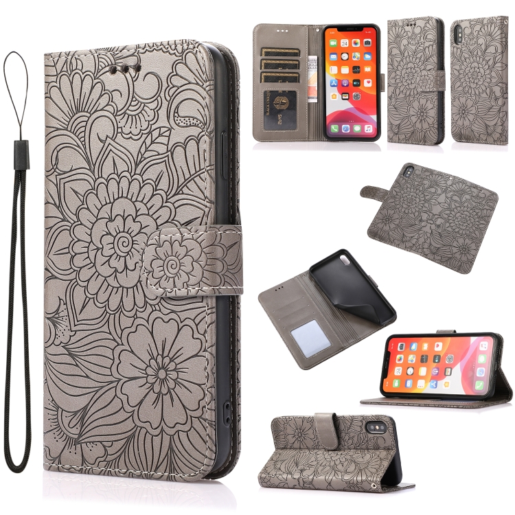 

Skin Feel Embossed Sunflower Horizontal Flip Leather Case with Holder & Card Slots & Wallet & Lanyard For iPhone X / XS(Gray)