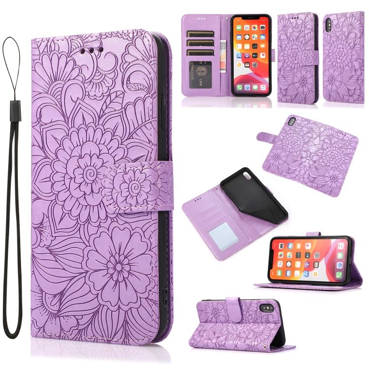 

Skin Feel Embossed Sunflower Horizontal Flip Leather Case with Holder & Card Slots & Wallet & Lanyard For iPhone XS Max(Purple)