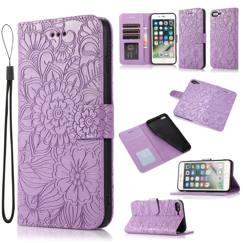 

Skin Feel Embossed Sunflower Horizontal Flip Leather Case with Holder & Card Slots & Wallet & Lanyard For iPhone 7 Plus / 8 Plus(Purple)