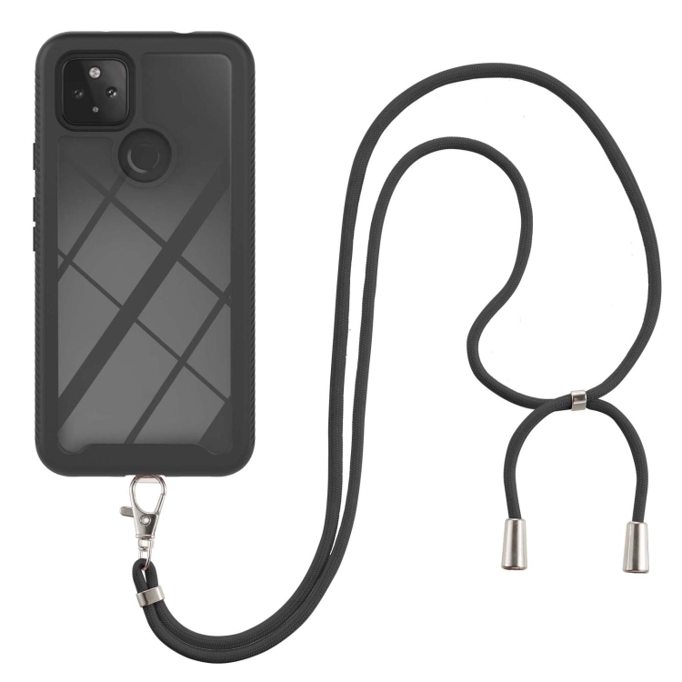 

For Google Pixel 5A 5G Starry Sky Solid Color Series Shockproof PC + TPU Protective Case with Neck Strap(Black)