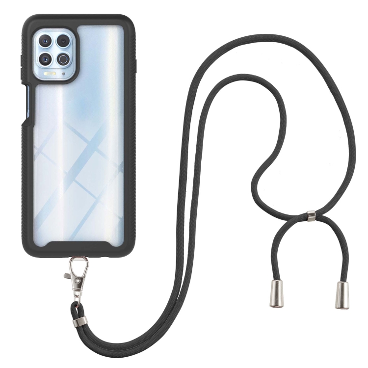 

For Motorola Edge S / G100 Starry Sky Solid Color Series Shockproof PC + TPU Protective Case with Neck Strap(Black)