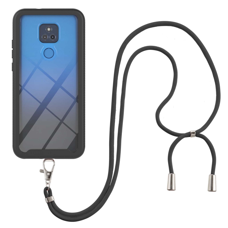 

For Motorola Moto G Play 2021 Starry Sky Solid Color Series Shockproof PC + TPU Protective Case with Neck Strap(Black)