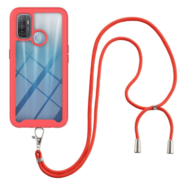 

For OPPO A53 Starry Sky Solid Color Series Shockproof PC + TPU Protective Case with Neck Strap(Red)