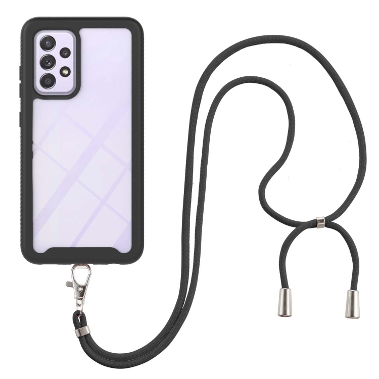 

For Samsung Galaxy A72 5G / 4G Starry Sky Solid Color Series Shockproof PC + TPU Protective Case with Neck Strap(Black)