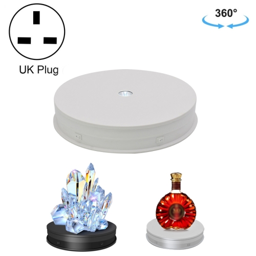 

30cm Electric Rotating Turntable Display Stand LED Light Video Shooting Props Turntable, Power Plug:220V UK Plug(White)