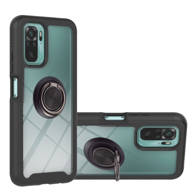 

For Xiaomi Redmi Note 10 Starry Sky Solid Color Series Shockproof PC + TPU Protective Case with Ring Holder & Magnetic Function(Black)