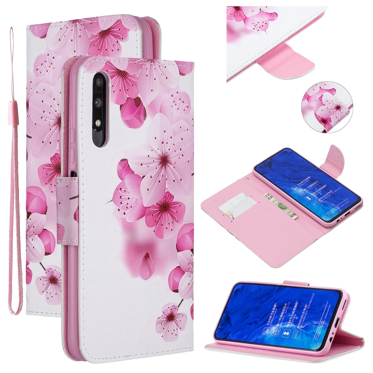 

For Huawei P Smart Z 2019 Colored Drawing Pattern Cross Texture Horizontal Flip PU Leather Case with Holder & Card Slots & Wallet(Peach Blossom)