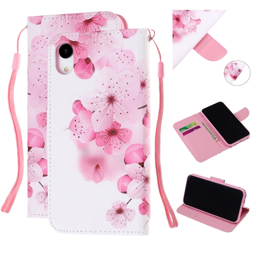 

Colored Drawing Pattern Cross Texture Horizontal Flip PU Leather Case with Holder & Card Slots & Wallet For iPhone XR(Peach Blossom)