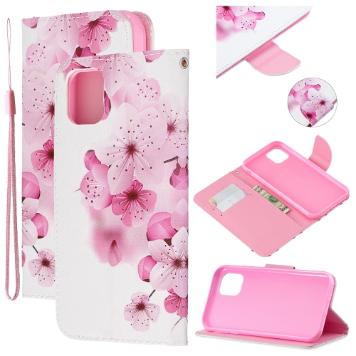 

Colored Drawing Pattern Cross Texture Horizontal Flip PU Leather Case with Holder & Card Slots & Wallet For iPhone 11 Pro(Peach Blossom)