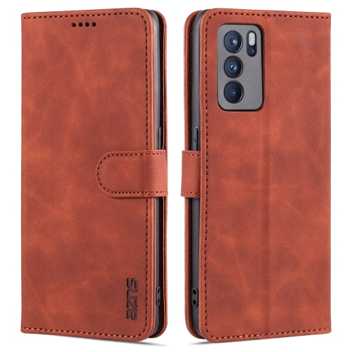 

For OPPO Reno6 5G AZNS Skin Feel Calf Texture Horizontal Flip Leather Case with Card Slots & Holder & Wallet(Brown)