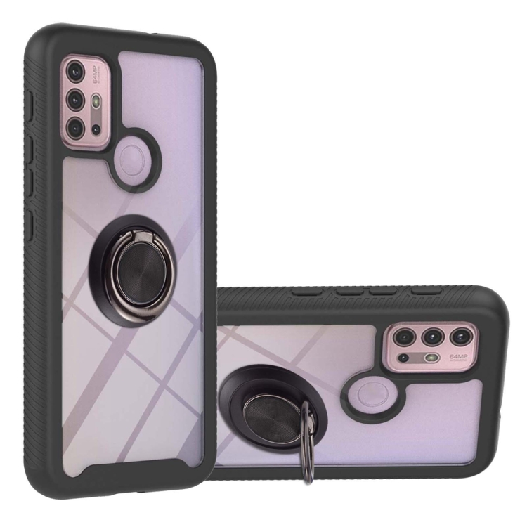 

For Motorola Moto E7 Power Starry Sky Solid Color Series Shockproof PC + TPU Protective Case with Ring Holder & Magnetic Function(Black)