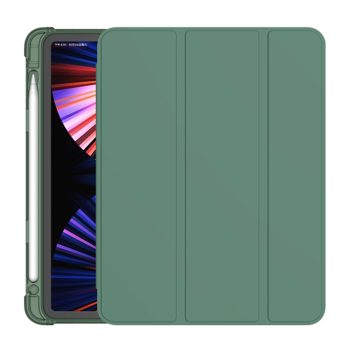 

3-folding Horizontal Flip PU Leather + TPU Aitbag Shockproof Half Paste Case with Holder & Pen Slot & Sleep / Wake-up Function For iPad Pro 11 2020/2021(Deep Green)