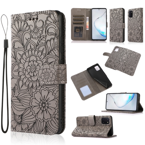 

For Samsung Galaxy Note10 Lite / A81 Skin Feel Embossed Sunflower Horizontal Flip Leather Case with Holder & Card Slots & Wallet & Lanyard(Gray)