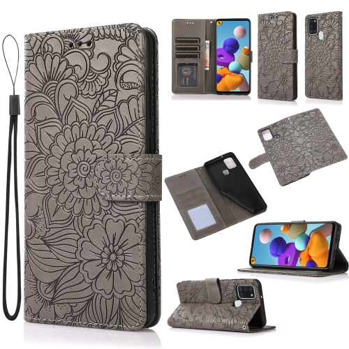 

For Samsung Galaxy A21s Skin Feel Embossed Sunflower Horizontal Flip Leather Case with Holder & Card Slots & Wallet & Lanyard(Gray)