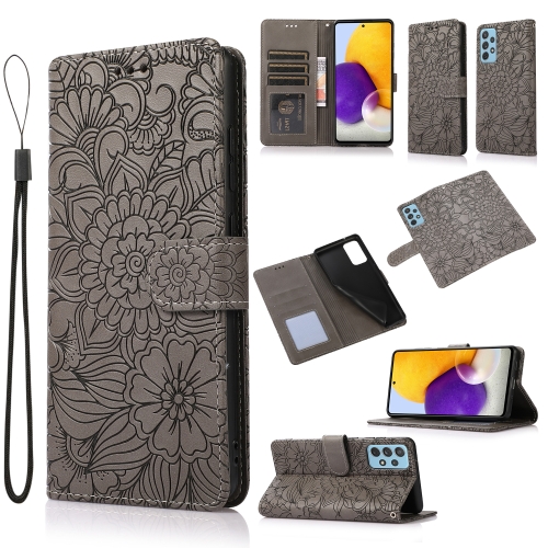 

For Samsung Galaxy A72 5G / 4G Skin Feel Embossed Sunflower Horizontal Flip Leather Case with Holder & Card Slots & Wallet & Lanyard(Gray)