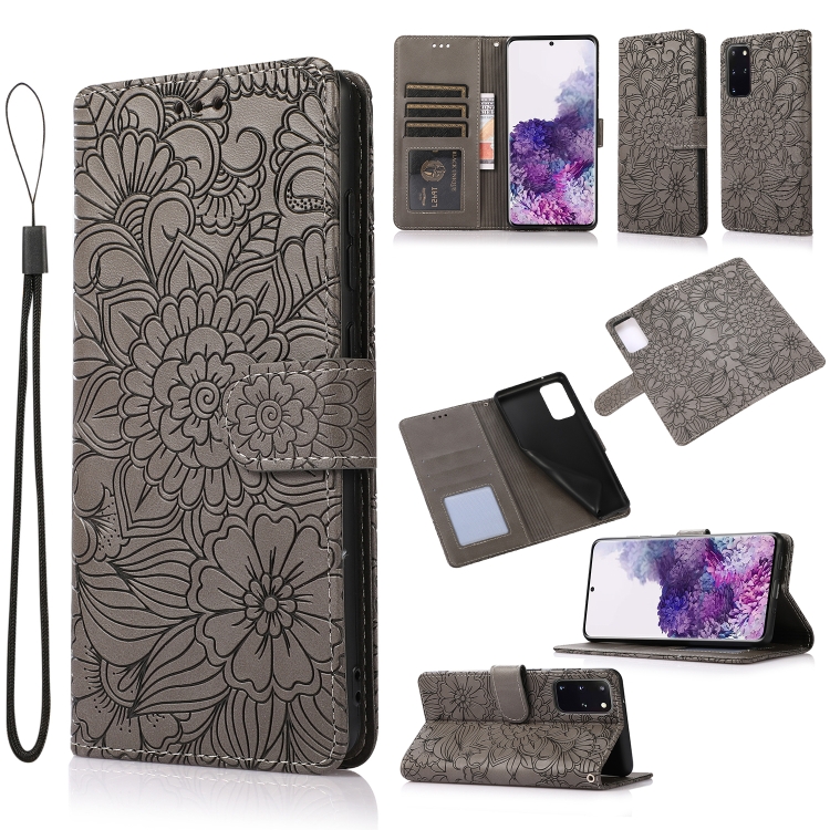

For Samsung Galaxy S20+ Skin Feel Embossed Sunflower Horizontal Flip Leather Case with Holder & Card Slots & Wallet & Lanyard(Gray)