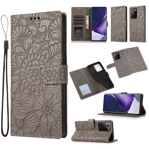 

For Samsung Galaxy Note20 Ultra Skin Feel Embossed Sunflower Horizontal Flip Leather Case with Holder & Card Slots & Wallet & Lanyard(Gray)