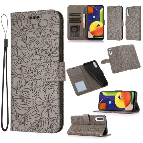 

For Samsung Galaxy A50s Skin Feel Embossed Sunflower Horizontal Flip Leather Case with Holder & Card Slots & Wallet & Lanyard(Gray)