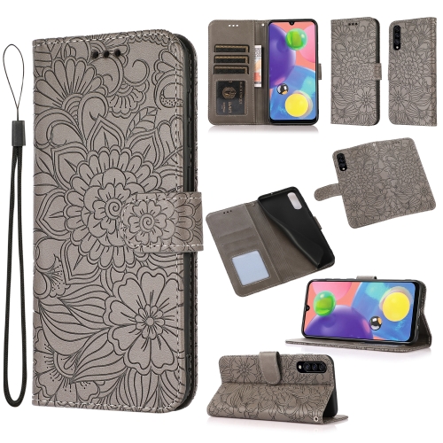 

For Samsung Galaxy A70s Skin Feel Embossed Sunflower Horizontal Flip Leather Case with Holder & Card Slots & Wallet & Lanyard(Gray)