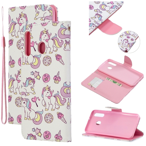 

For Samsung Galaxy M30 Colored Drawing Pattern Cross Texture Horizontal Flip PU Leather Case with Holder & Card Slots & Wallet(Ice Cream Unicorn)