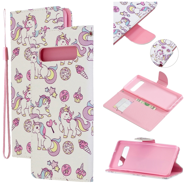 

For Samsung Galaxy S10 5G Colored Drawing Pattern Cross Texture Horizontal Flip PU Leather Case with Holder & Card Slots & Wallet(Ice Cream Unicorn)