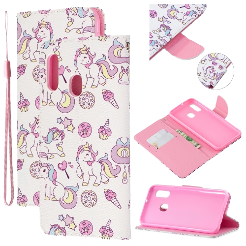 

For Samsung Galaxy A20e Colored Drawing Pattern Cross Texture Horizontal Flip PU Leather Case with Holder & Card Slots & Wallet(Ice Cream Unicorn)