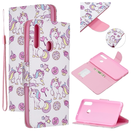 

For Samsung Galaxy A20s Colored Drawing Pattern Cross Texture Horizontal Flip PU Leather Case with Holder & Card Slots & Wallet(Ice Cream Unicorn)