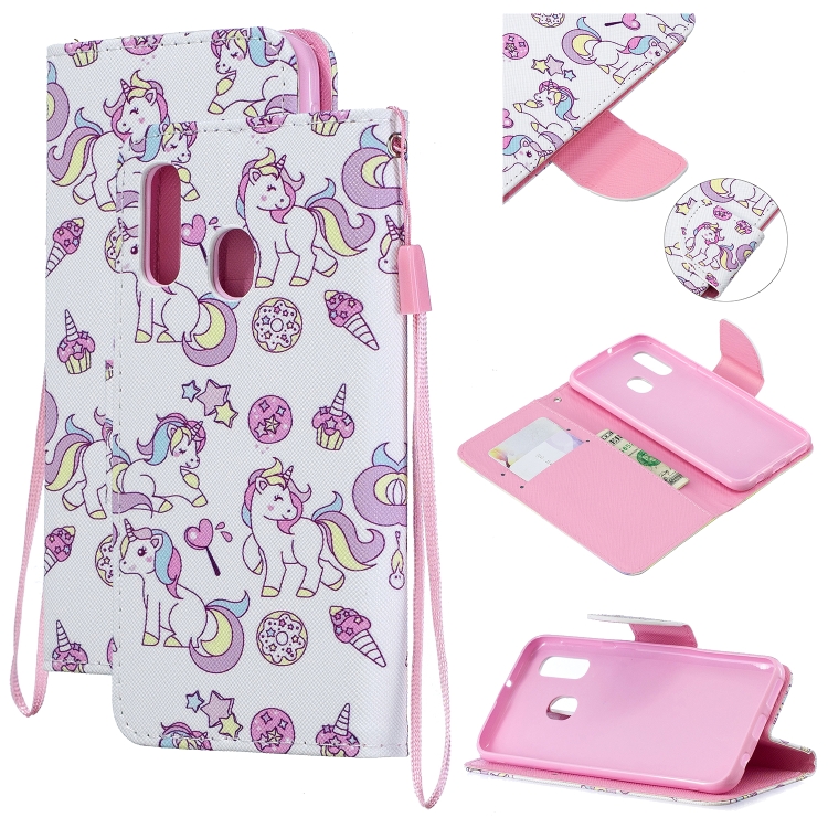 

For Samsung Galaxy A40 Colored Drawing Pattern Cross Texture Horizontal Flip PU Leather Case with Holder & Card Slots & Wallet(Ice Cream Unicorn)