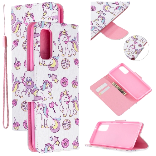 

For Samsung Galaxy A51 Colored Drawing Pattern Cross Texture Horizontal Flip PU Leather Case with Holder & Card Slots & Wallet(Ice Cream Unicorn)