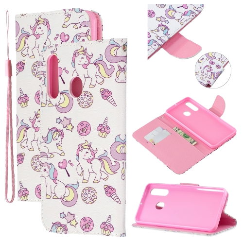 

For Samsung Galaxy A60 / M40 Colored Drawing Pattern Cross Texture Horizontal Flip PU Leather Case with Holder & Card Slots & Wallet(Ice Cream Unicorn)