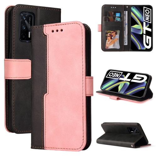 

For OPPO Realme GT 5G Business Stitching-Color Horizontal Flip PU Leather Case with Holder & Card Slots & Photo Frame(Pink)