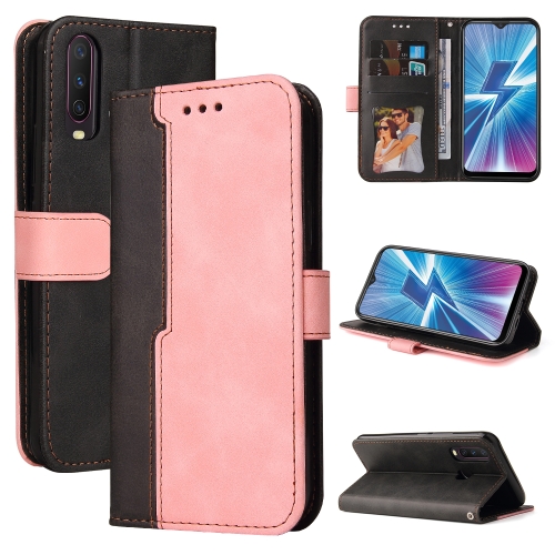 

For vivo Y17 / Y15 / Y12 / Y11 / Y3 / U10 / U3x Business Stitching-Color Horizontal Flip PU Leather Case with Holder & Card Slots & Photo Frame(Pink)