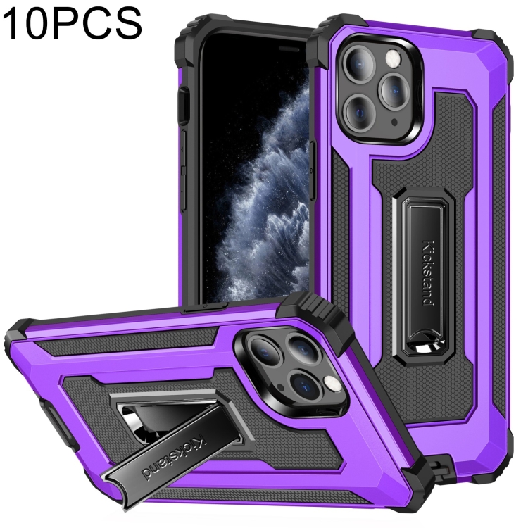 

10 PCS Knight Jazz PC+TPU Shockproof Protective Case with Foldable Holder For iPhone 11 Pro Max(Purple)