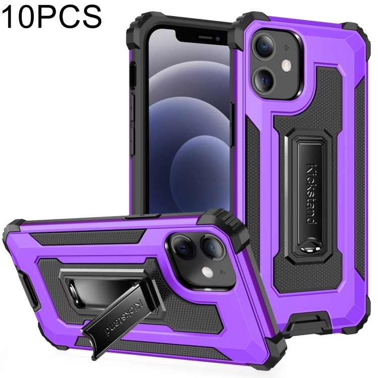 

10 PCS Knight Jazz PC+TPU Shockproof Protective Case with Foldable Holder For iPhone 12 mini(Purple)