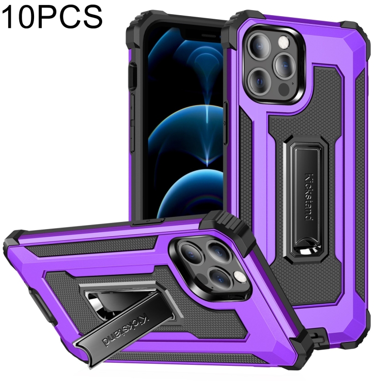 

10 PCS Knight Jazz PC+TPU Shockproof Protective Case with Foldable Holder For iPhone 12 / 12 Pro(Purple)