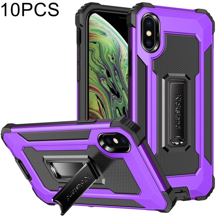 

10 PCS Knight Jazz PC+TPU Shockproof Protective Case with Foldable Holder For iPhone XS / X(Purple)